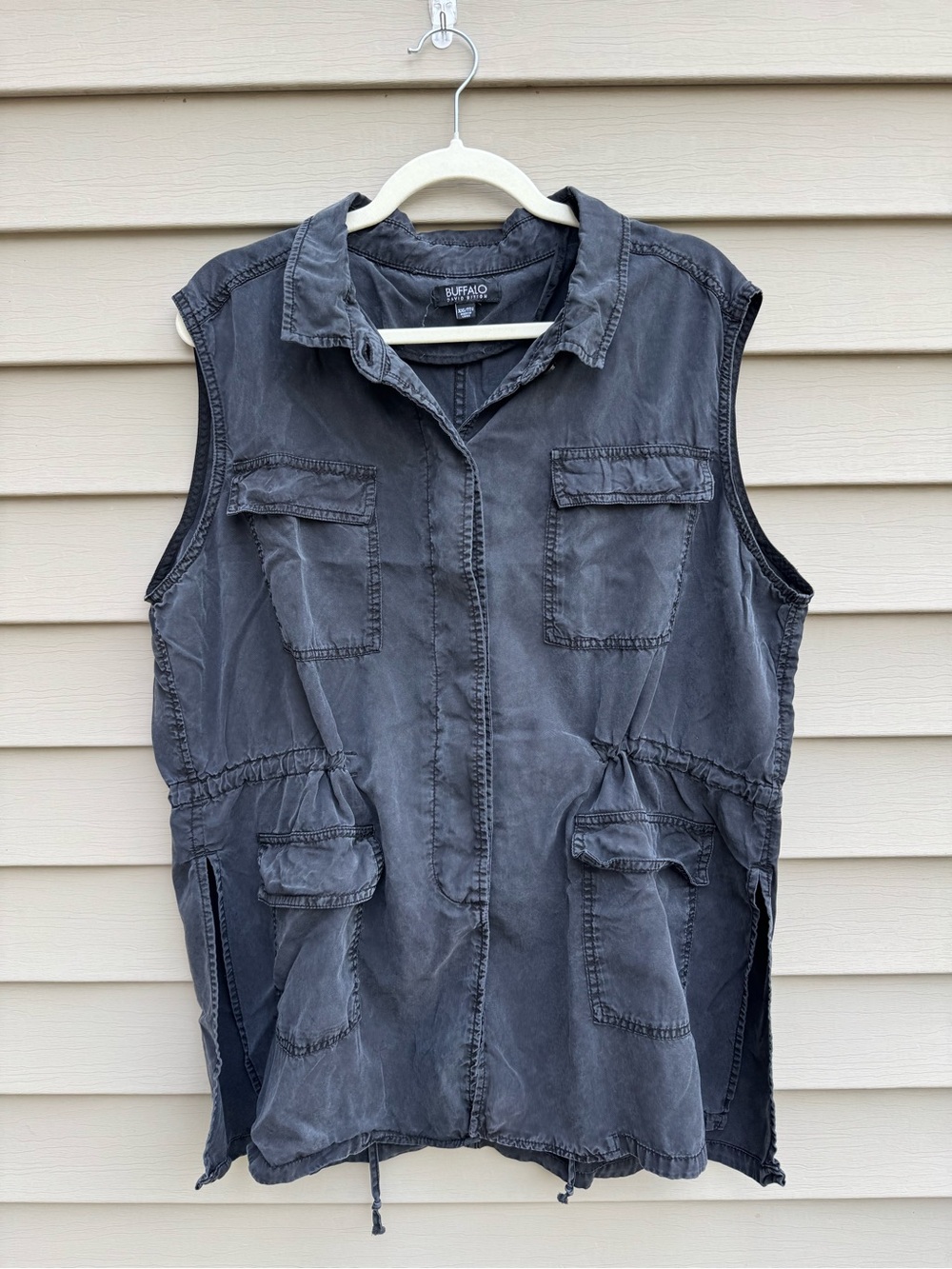 Buffalo David Bitton XXL Washed Black Lyocell Utility Cargo Vest
